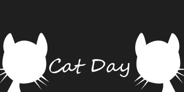 8 Ağustos 'taki uluslararası kedi günü için vektörel çizim. Siluet kediler. Siyah ve beyaz. Kartpostal, poster, broşür için yazdır. 