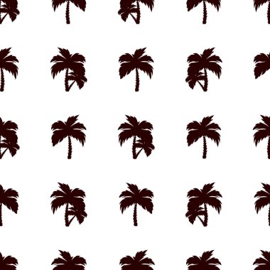 Beyaz arka planda palmiye ağacı olan vektörsüz tropikal desen. Tekstil, baskı, duvar kağıdı ve ambalaj için vektör çizimleri. 
