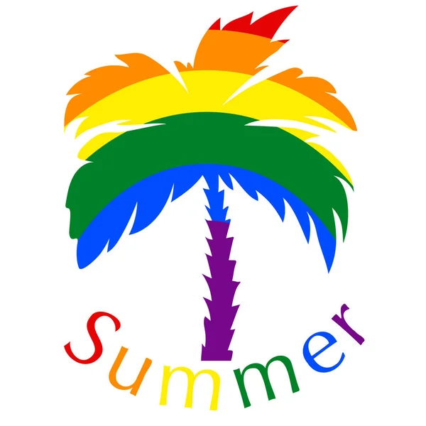 Palm Tree Rainbow Coloring Inscription Summer Support Lgbt Communities Ideal — Stock Vector