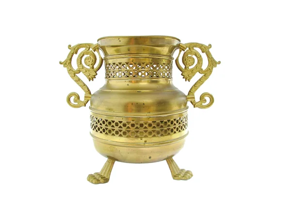 Old brass vessel on white — Stock Photo, Image