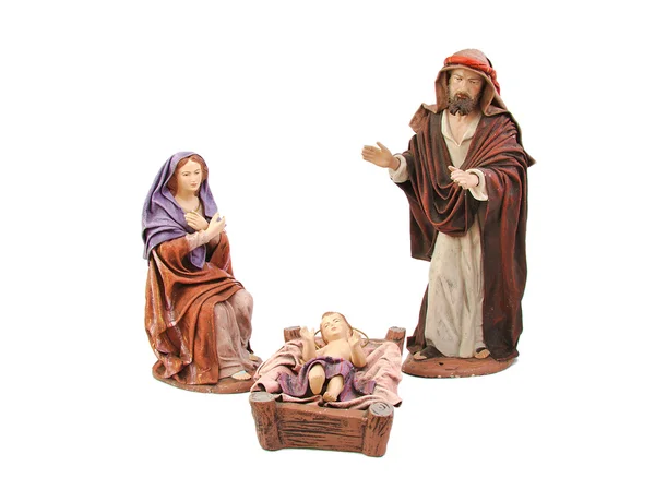 Noel nativity. Mary, Joseph ve İsa beyaz arka plan üzerinde izole.