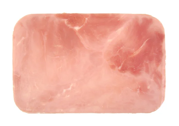 Bir closeup pişmiş ve beyaz arka plan üzerinde izole jambon sosis dilimi haşlanmış.