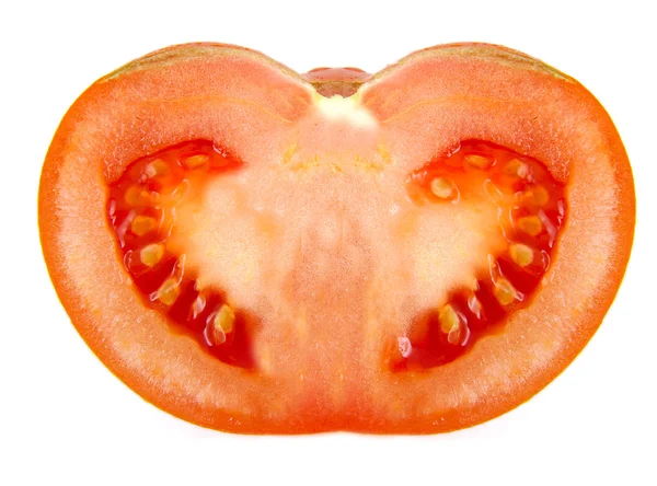 Gros plan d'une demi-tomate isolée sur fond blanc . — Photo