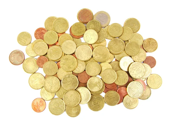 Bunch of euro coins isolated on white background. — Stock Photo, Image