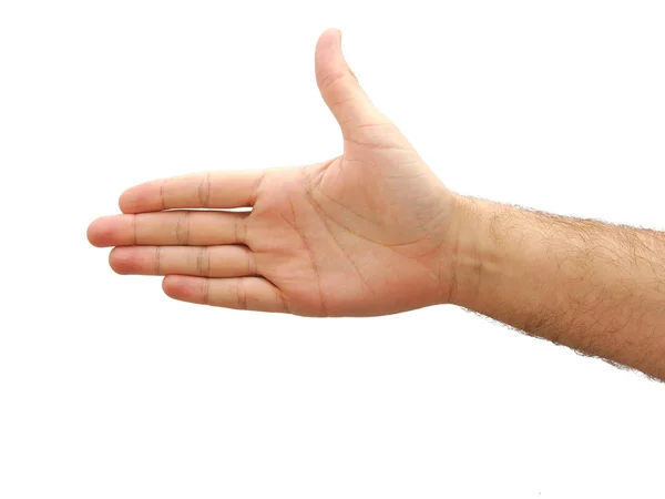 Ręką człowieka Wyświetlono kciuk na białym tle na białym tle — Zdjęcie stockowe