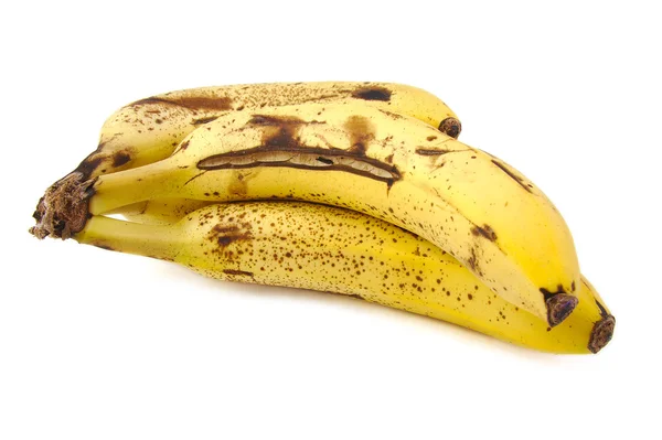 Bananes trop mûres et pourries sur fond blanc — Photo