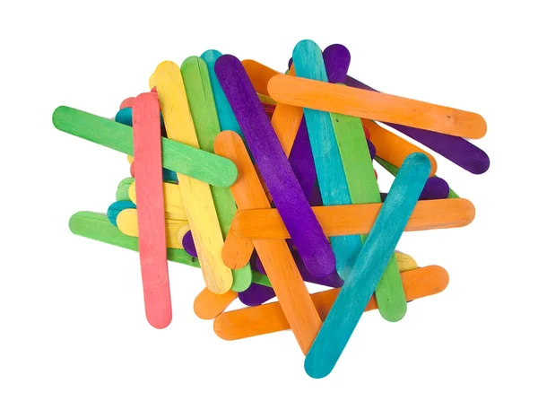 Bunch of colourful popsicle sticks for arts and crafts on a white background — Stock Photo, Image