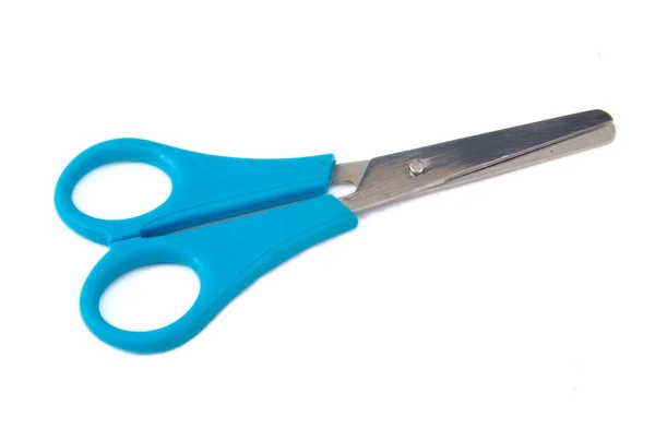Closed blue scissors for kids on a white background — Stock Photo, Image