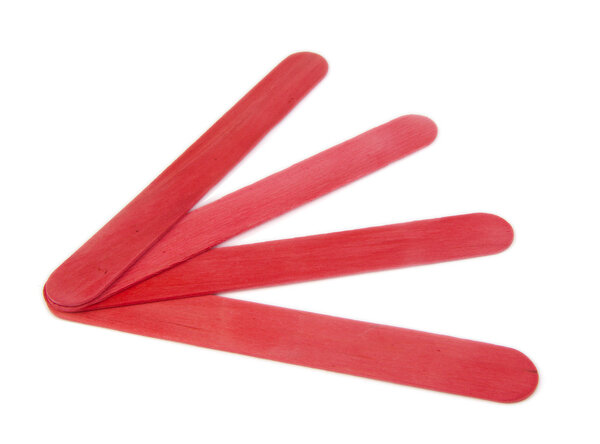 Six popsicle red sticks for arts and crafts on a white background