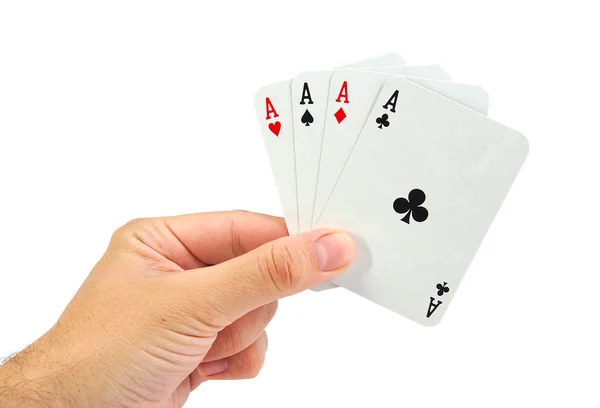 Hand with four aces isolated on a white background — Stock Photo, Image