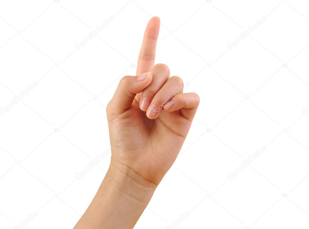 Girl hand showing one finger isolated on a white background. Number one