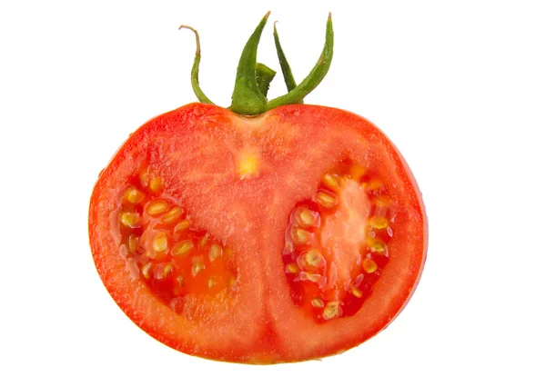 Fatia de tomate isolada no fundo branco, vista superior — Fotografia de Stock