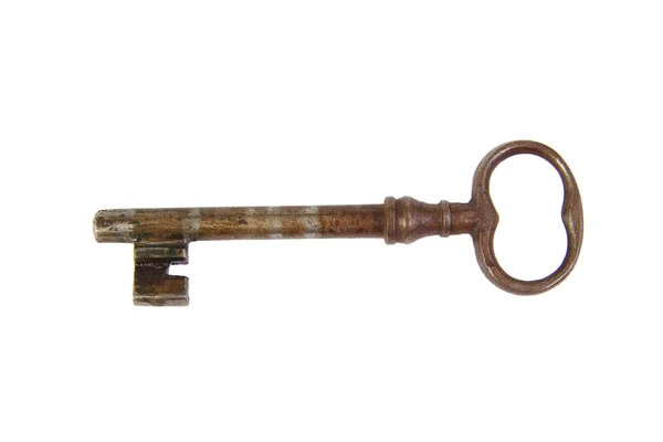 Antieke sleutel geïsoleerd op witte achtergrond Rechtenvrije Stockafbeeldingen