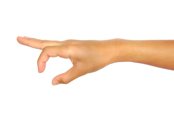 Hand pose zoals plukken iets geïsoleerd op witte achtergrond — Stockfoto