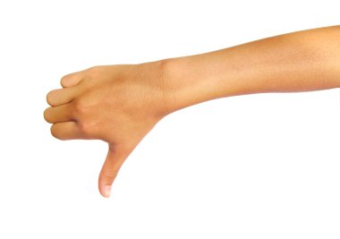 El başparmak aşağı beyaz bir arka plan üzerinde izole. Ret kavramı