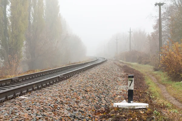 Autumn Railway in Fog. — Stock Photo, Image