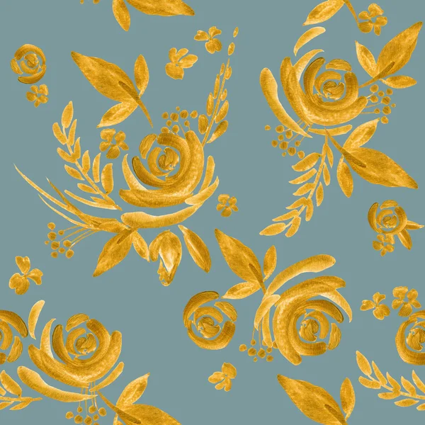 Flower seamless pattern. Roses flower background. Floral pattern. Gold flower pattern.
