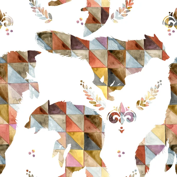 Seamless pattern with Fox. Fox illustration. Fox silhouette. Watercolor fox illustration. Vintage seamless pattern. Animals pattern. Watercolor animal.