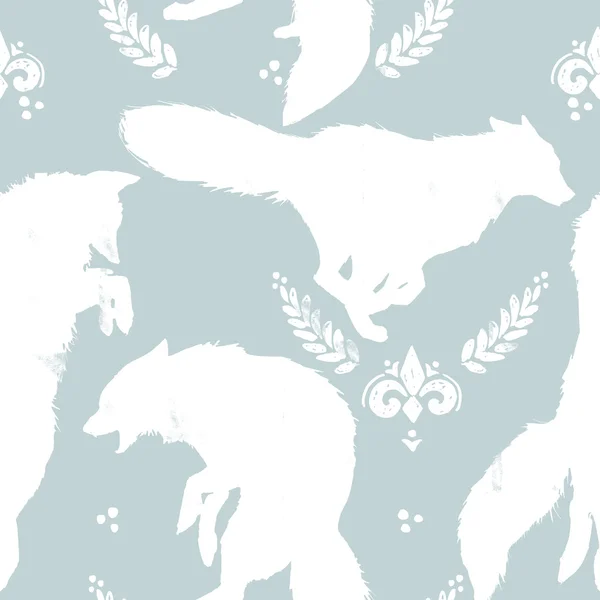 Seamless pattern with Fox. Fox illustration. Fox silhouette. Watercolor fox illustration. Vintage seamless pattern. Animals pattern. Watercolor animal.