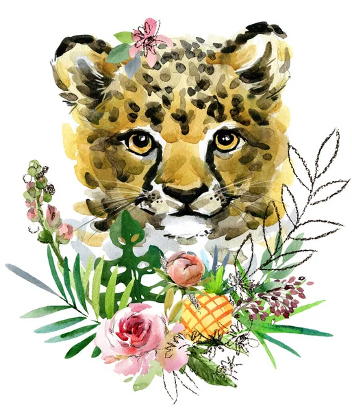 Joli Petit Guépard Animaux Sauvages Aquarelle Illustration — Photo