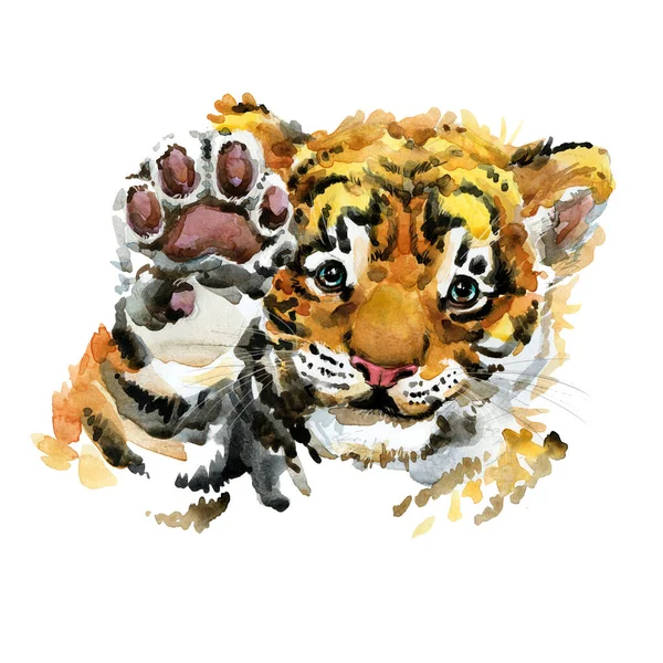 Mignon Tigre Ourson Aquarelle Illustration Série Bébés Animaux Sauvages — Photo