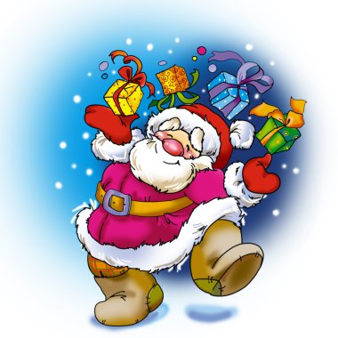 Yeni yıl. Noel Baba tebrik ve kutluyor. Dekoratif b