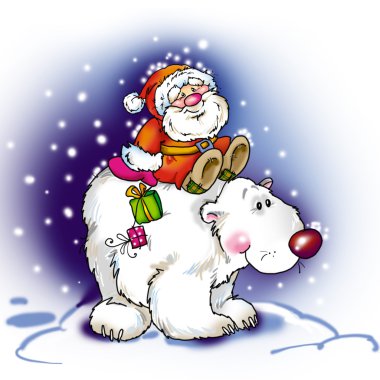 Yeni yıl. Noel Baba tebrik ve kutluyor. Dekoratif b