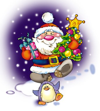 Yeni yıl. Noel Baba tebrik ve kutluyor. Dekoratif b