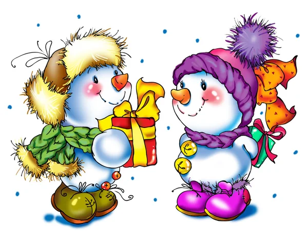 Snowman si congratula e celebra. serie sfondo decorativo — Foto Stock