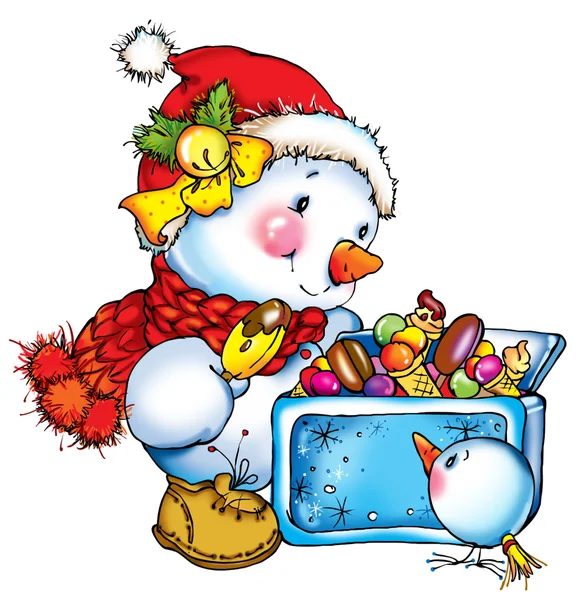 Snowman congratulates and celebrates. decorative background series — Stock Photo, Image