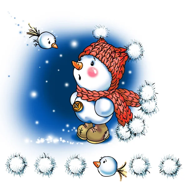 Snowman congratulates and celebrates. decorative background series — Stock Photo, Image