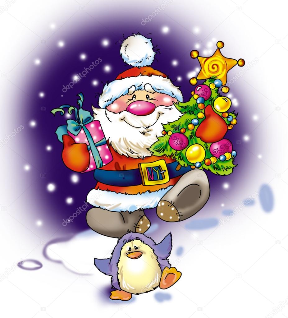New Year. Santa Claus congratulates and celebrates. decorative b