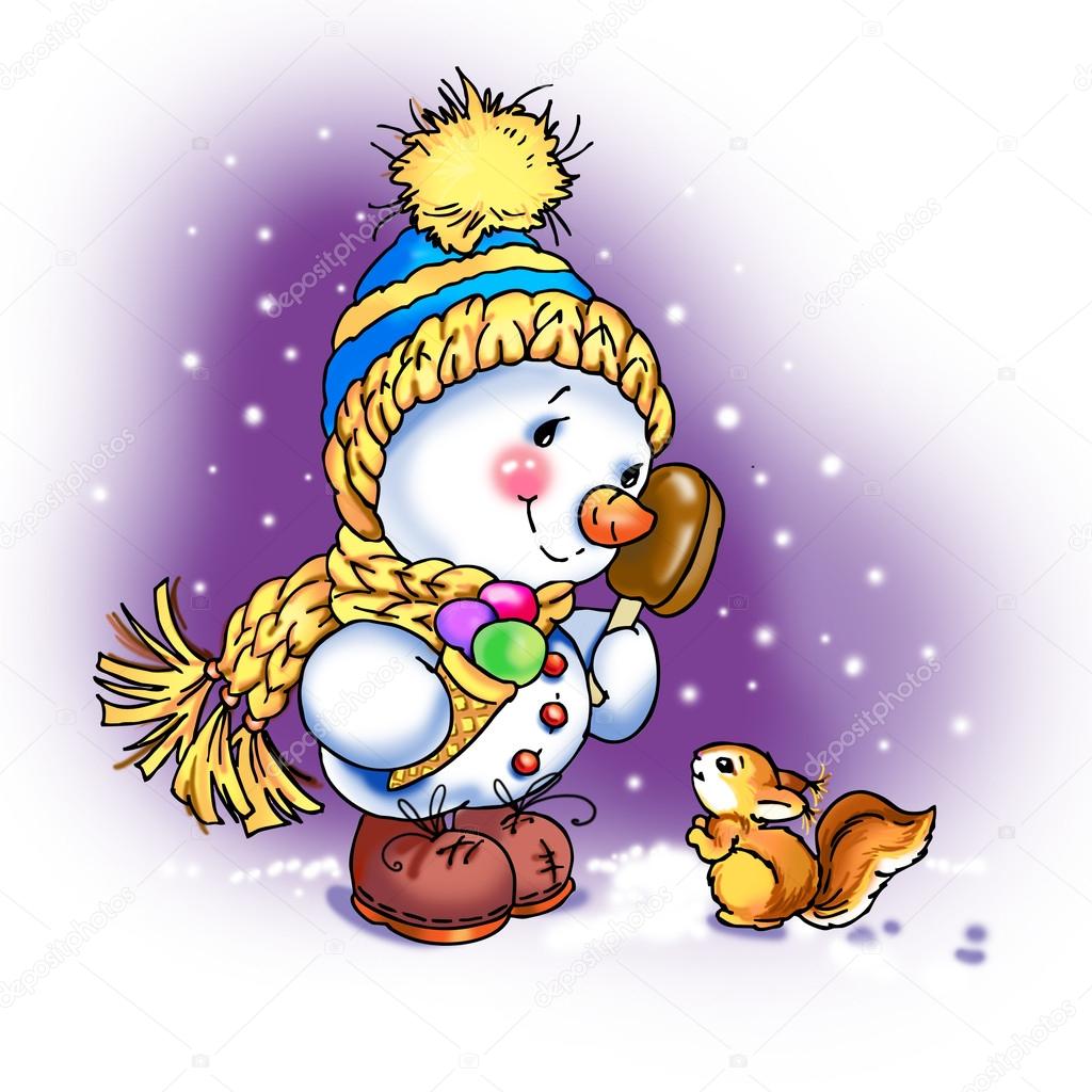 Snowman congratulates and celebrates. decorative background series