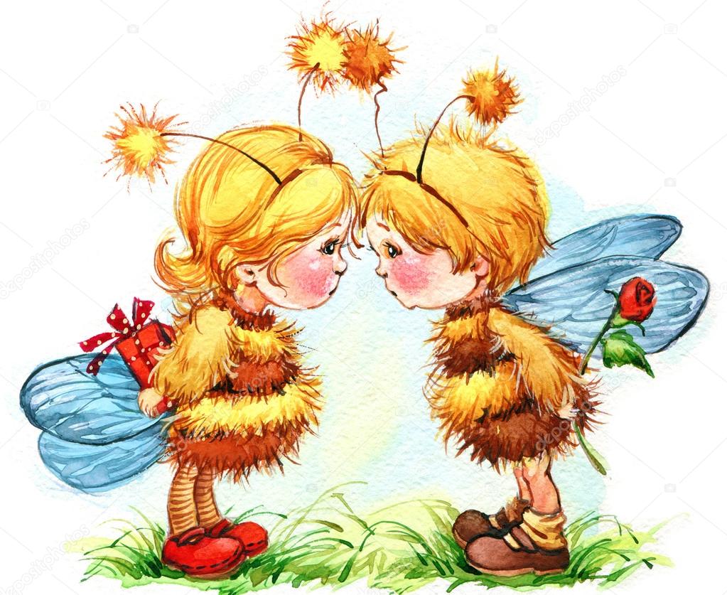 Children Valentine's Day. Fairy background. watercolor ...