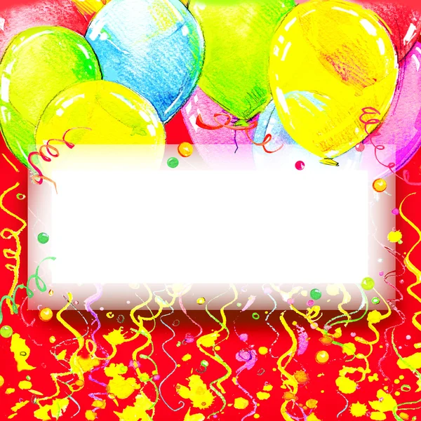 Birthday background with flying colorful balloons and confetti w — Stock Photo, Image