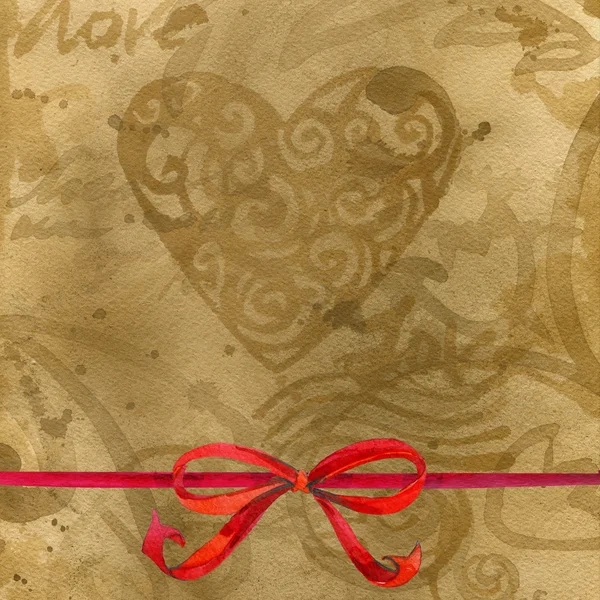 День святого Валентина. Червоне серце на старовинному папері. акварель — стокове фото