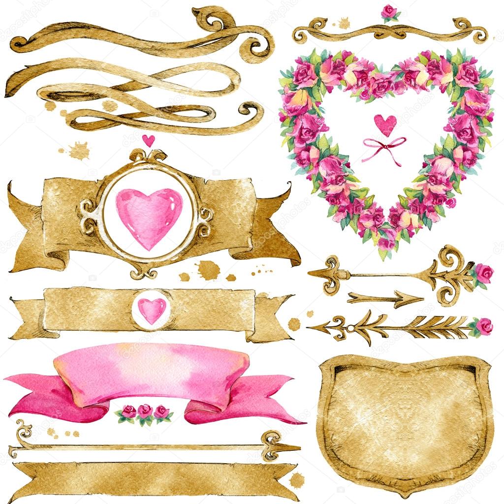 Vintage elements for Wedding, Valentine's day, Birthday card