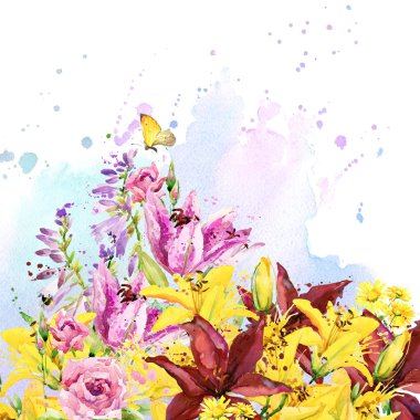Summer garden flowers. watercolor illustration