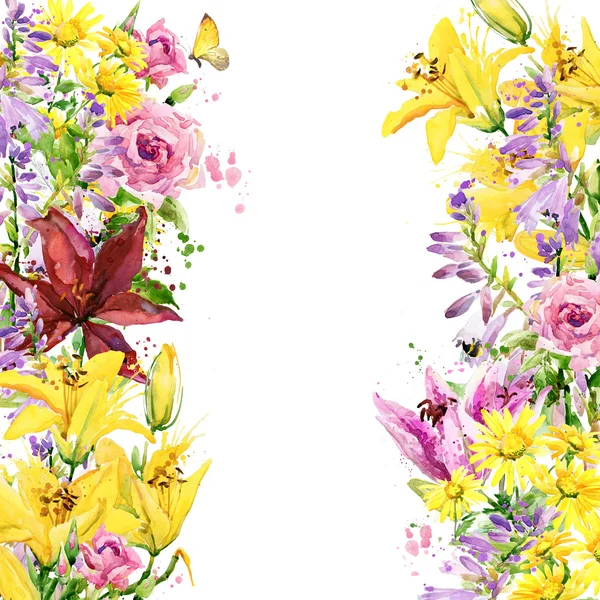 Summer garden flowers. watercolor illustration — ストック写真