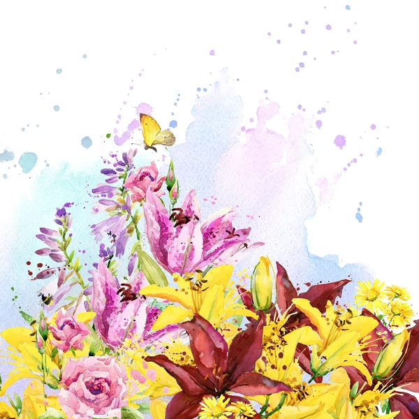Fiori del giardino estivo. illustrazione acquerello — Foto Stock