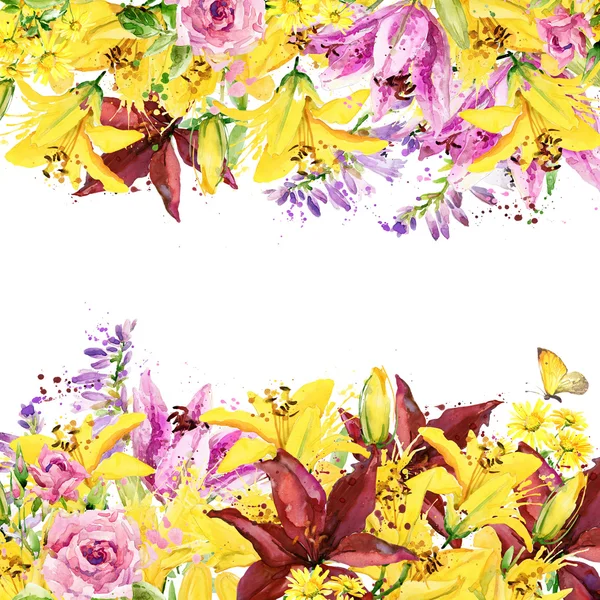 Summer garden flowers. watercolor illustration — Stock Image Summer garden flowers. watercolor illustration Stock Image