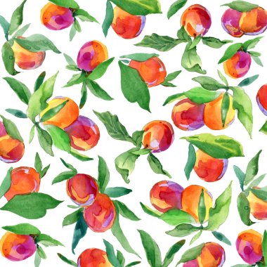 plum and leaves background. watercolor illustration