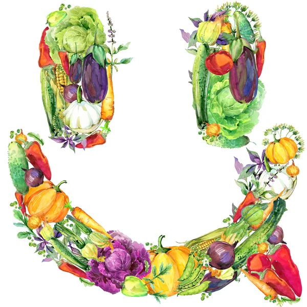 生有機野菜。水彩イラスト。野菜とハーブの水彩画の背景 — ストック写真