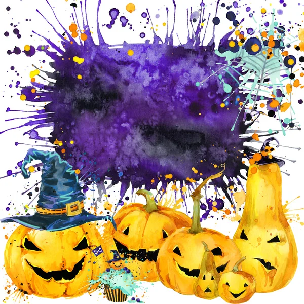 Halloween hranice pro design a Halloween dýně. Akvarel obrázek pozadí pro svátek Halloween. Akvarel textura Halloween dýně — Stock fotografie