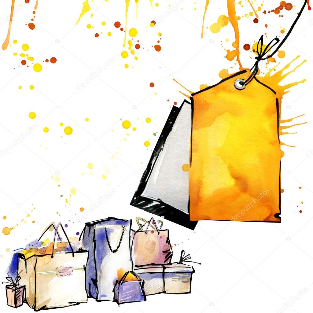 packaging, bags, bag, buy, watercolor background autumn color, watercolor drips, splashes and drops texture