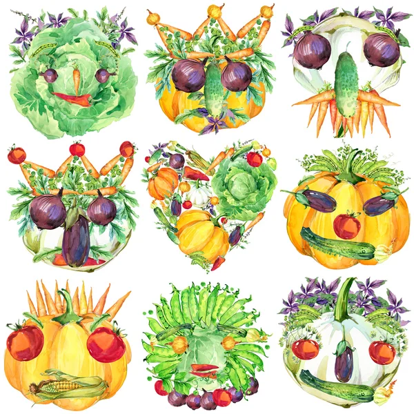 Zeleninové sklizně legrační obličej — Stock fotografie