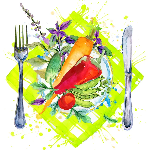 Vegetarian Vegetable menu. watercolor illustration — Stock Photo, Image