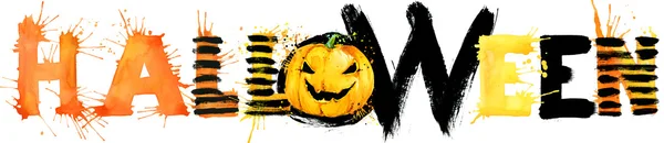 Halloween aquarela mão texto desenhado para fundo de design. ilustração aquarela — Fotografia de Stock