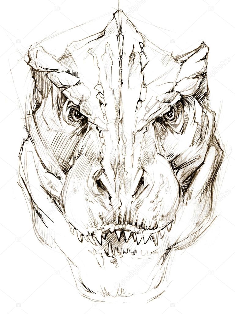 Dinosaurier. Dinosaurier-Zeichnung Bleistift-Skizze — Stockfoto