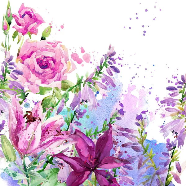 Watercolor garden flowers. flowers background. watercolor illustration — Stock Photo, Image